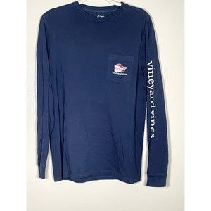 Vineyard Vines CHRISTMAS 2017 Long Sleeve Crew Neck Graphic-Tee Mens M Blue